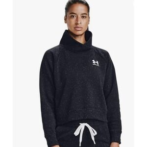 Under Armour Women's Rival Fleece Wrap Neck Pullover Loose Black Sweater  SZ SM